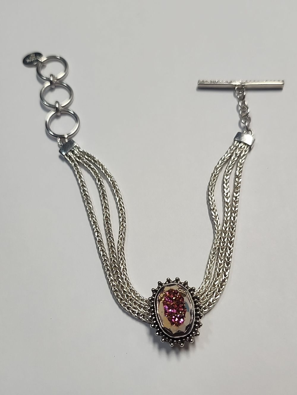 Lori Bonn Sterling Silver Multistrand Bracelet w/ Lori Bonn 925 Pink Druzy Charm
